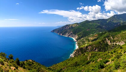 Coastal landscape, mountains meet the sea