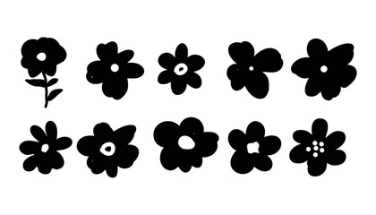 Fototapeta premium silhouette hand-drawn flowers vintage set botany black icon.