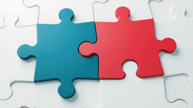 Two jigsaw puzzle pieces with one piece missing from a larger puzzle