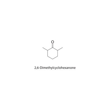 2,6-Dimethylcyclohexanone skeletal structure. Cyclohexanone compound schematic illustration. Simple diagram, chemical formula.