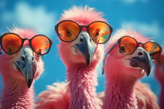 Animated flamingos in humorous poses performing silly moves on a pastel background. Perfect for playful, comedic, or tropical-themed visual projects and children's media content.