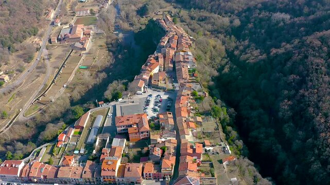 Aerial view of the ancient town Castelfollit de la Roca, Catalonia, Spain.