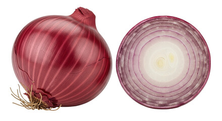 Isolated Red Onion Whole and Halved