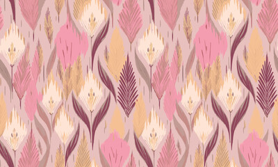 Abstract Seamless Pattern Abstract Floral Shapes In Shades Of Pink, Gold, And Purple,Textile Design
