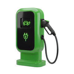Green electric vehicle charging station with sleek design and modern features, promoting sustainable energy solutions for eco-friendly transportation and reducing carbon footprint