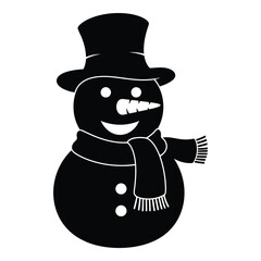Fototapeta premium Silhouette black vector vector art of black and white silhouette of a snowman wearing a hat and scarf isolated on white background