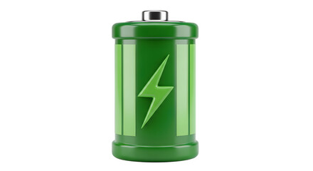Green energy battery illustration with a lightning bolt symbol, showcasing modern technology and sustainability concepts in a vibrant and dynamic design for eco-friendly initiatives