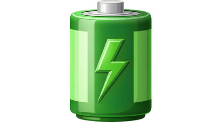 Green energy battery illustration with a lightning bolt symbol, showcasing modern technology and sustainability concepts in a vibrant and dynamic design for eco-friendly initiatives