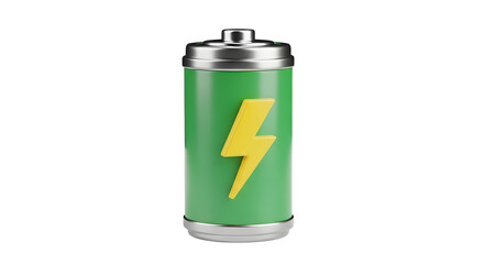 Green energy battery illustration with a lightning bolt symbol, showcasing modern technology and sustainability concepts in a vibrant and dynamic design for eco-friendly initiatives