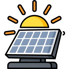 Solar panel illustration with sun rays shining above, symbolizing renewable energy and sustainability, showcasing the importance of green technology in modern society