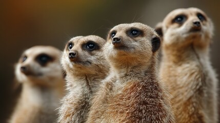 A group of alert meerkats standing together, showcasing their keen awareness in the wild.