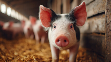 Curious Piglet in Farm Stall.