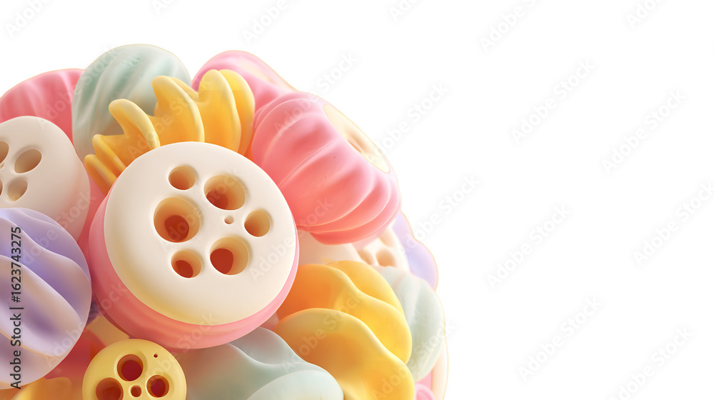 Aufkleber playful abstract forms in pastel colors rendering on transparent background