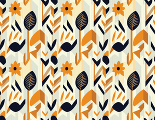Abstract Floral And Foliage Pattern In A Modern, Minimalist Style With A Warm Color Palette.