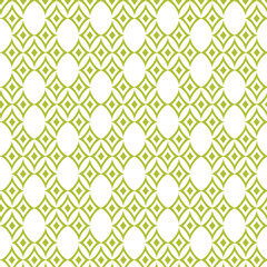 seamless pattern with geometric elements, repeating, interlocking circles, ovals and diamond-like shapes, continuous grid, Shippo pattern, yellow-green color,