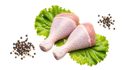 Isolated Chicken Drumsticks with Lettuce and Pepper