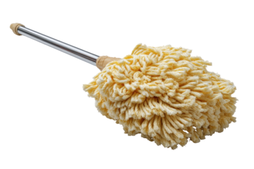 Light beige cleaning brush with a metallic pole