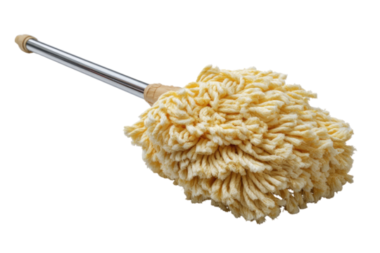 Light beige cleaning brush with a metallic pole