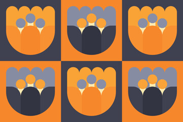 Beautiful geometric background. Figures of different shapes. Tribal form. Flowers. Geometric design. Creative textures. Colorful art. Modern graphic poster. Retro color. Vector illustration