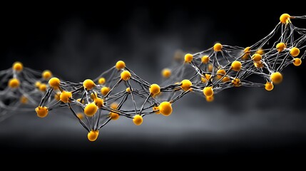 A futuristic mesh of golden geometric forms suspended in 3D space, interlocked like puzzle pieces over a dark digital background