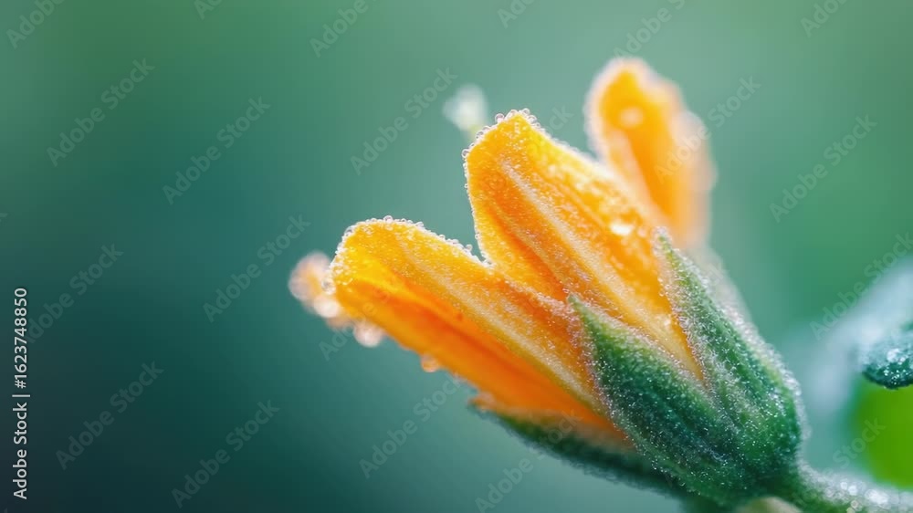 Poster a detailed view of a flower with water droplets on its surface, great for highlighting tiny details 