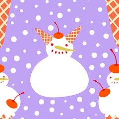 Christmas cartoon ice seamless snowman pattern for wrapping paper and fabrics