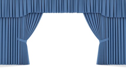 Elegant Blue Stage Curtains with Pleats and Valance