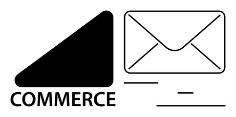 Minimalistic envelope and geometric shape with Commerce text. Ideal for business, communication, marketing, e-commerce, branding, online services, and a simple landing page