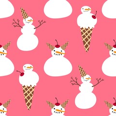 Christmas cartoon ice seamless snowman pattern for wrapping paper and fabrics