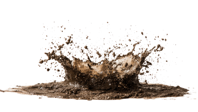 Mud splash erupts upward, radiating outward