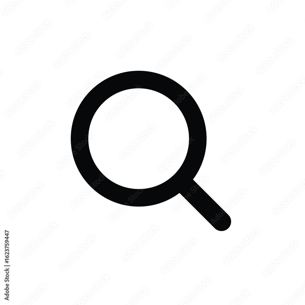 Poster search icon with blue dot – modern magnifying glass symbol for interactive ui and web applications