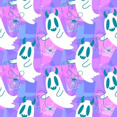 Halloween ghost seamless cute cartoon pattern for wrapping paper and fabrics