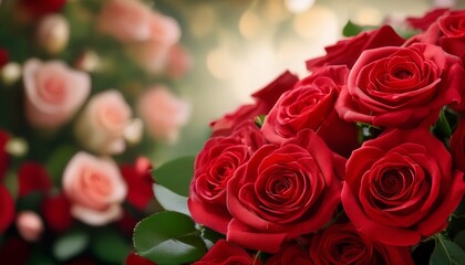 close up of red rose bunch on floral background