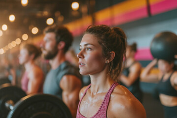 A group of people doing Fitness, working out in the gym