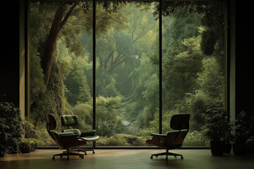 A nature scene with green trees as a background and office