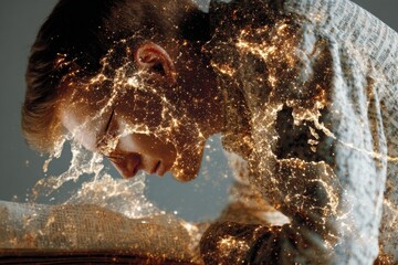 Double exposure: person reading legal brief with digital world map. Digital advocacy. Federal and state legislation impacting lgbtq+ rights discussed in webinar. Legal landscape.