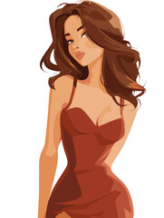 Stylish woman in elegant dress posing confidently against a minimalistic background