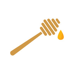 honey dripping from a wooden dipper. Honey dipper drips golden sweetness, highlighting rustic charm and culinary delight in kitchen setting. Vector