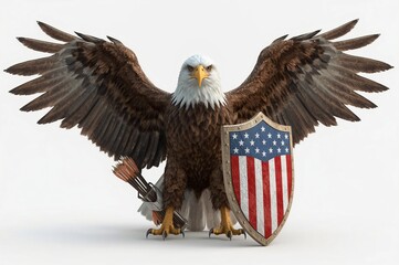 Naklejka premium American eagle, shield, arrows, white background, patriotic