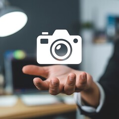 Hand Holding Digital Camera Icon Modern Technology Concept