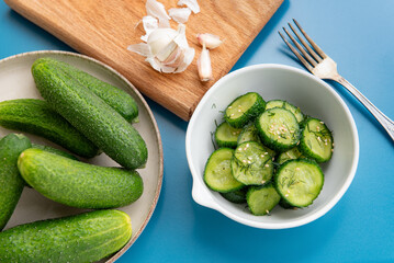 Fresh cucumber salad with dill and sesame seeds