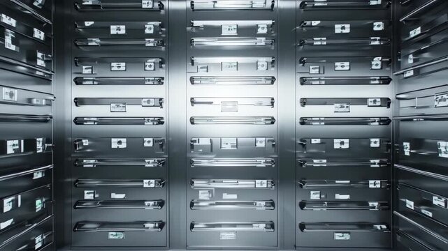 Futuristic Data Storage: Secure Server Room with Metallic Shelves