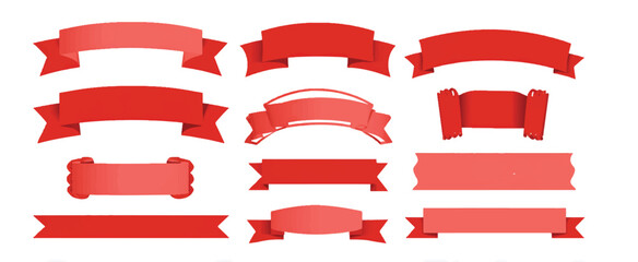 Obraz premium Vector illustration of various red ribbons banners on a clean white background for graphic design projects and promotional material for companies