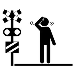 踏切できょろきょろしている人のピクトグラム