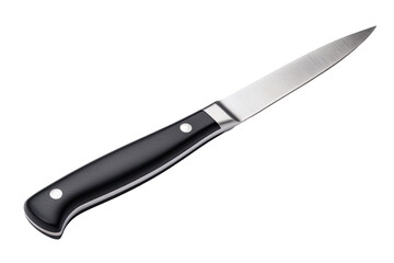 A sharp paring knife with a black handle