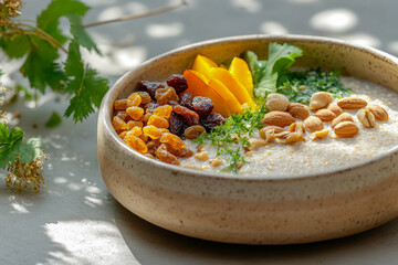 Ancient Grain Porridge with Raisins and Almonds Morning Meal