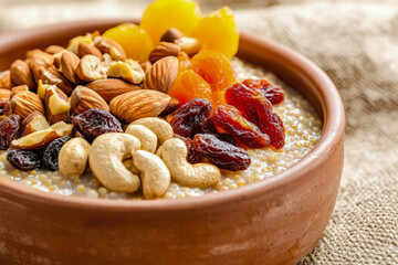 Ancient Grain Porridge with Raisins and Almonds Morning Meal