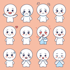 Cute Emotions and Feelings Avatar Design Collection Set