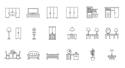 Minimalist Living Space Furnishings Icons Bundle