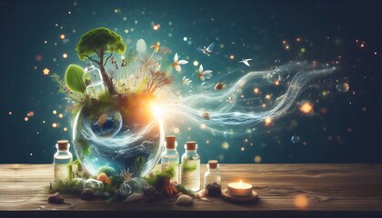 Ecosystem in a Bottle and copy space for text
and space and light waive